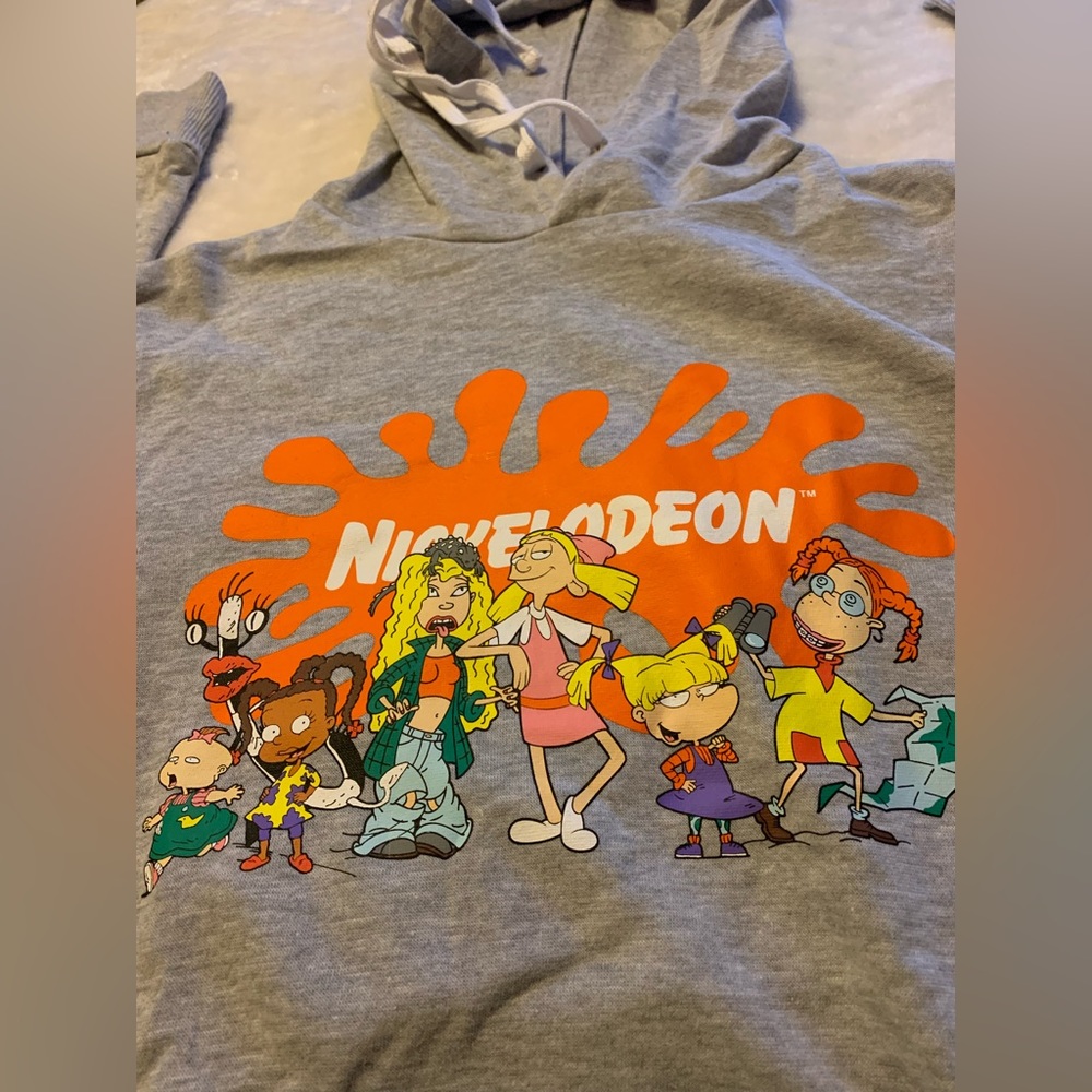 Nickelodeon gray hoodie size Med with bright graphics of classic characters
